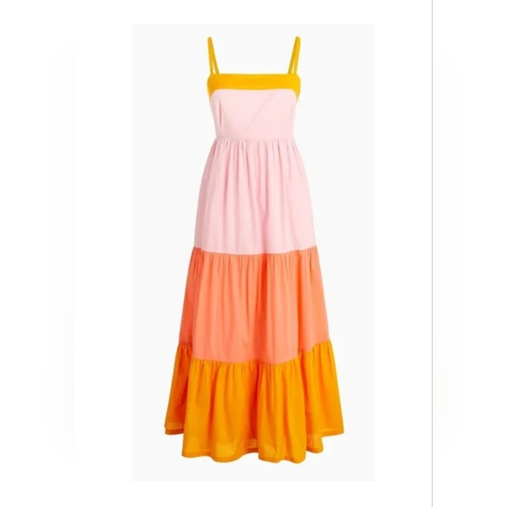 J.Crew 8 Tiered Maxi Dress Adjustable Pink/Orange/Yellow Cotton Sleeveless